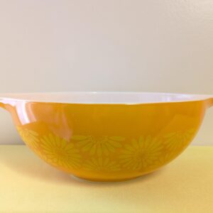 Vintage PYREX 444 Yellow Daisy Cinderella Mixing Bowl | 4 Qt Orange Sunflower Mid-Century Kitchen Classic