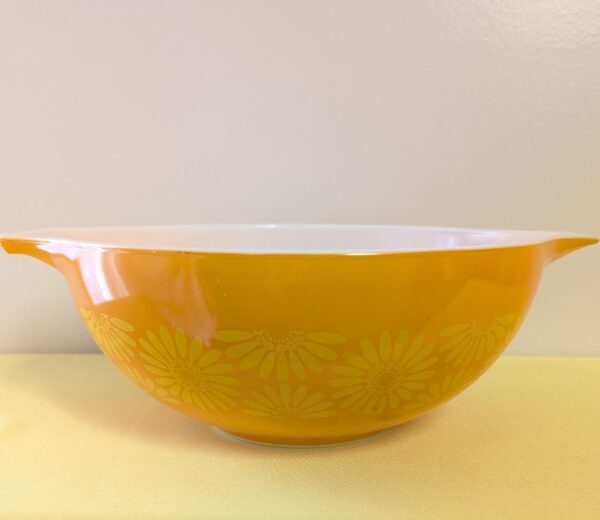 Vintage PYREX 444 Yellow Daisy Cinderella Mixing Bowl | 4 Qt Orange Sunflower Mid-Century Kitchen Classic