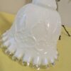Vintage Fenton Milk Glass Bell with Clear Ruffled Edge | Embossed Scroll Pattern Collectible | Ruffle Bottom Bell | Vintage Home Decor - Image 3