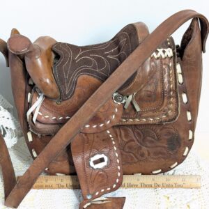 RARE FIND!! Vintage Handmade Leather Saddle Purse | Tooled Floral Design with Shearling Interior | Western Boho Shoulder Bag | One-of-a-Kind