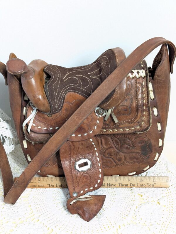RARE FIND!! Vintage Handmade Leather Saddle Purse | Tooled Floral Design with Shearling Interior | Western Boho Shoulder Bag | One-of-a-Kind
