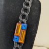 Vintage Anne Klein Modernist Necklace | Black Metal Chain with Faceted Lucite Blue & Orange Accent | Bold 1980s | Statement Piece - Image 2