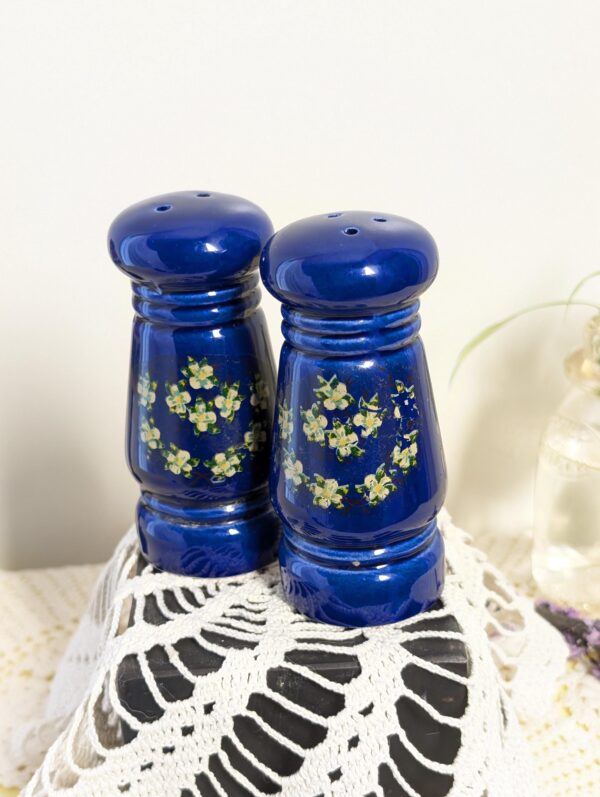 Vintage Opryland USA Salt and Pepper Shakers | Cobalt Blue Floral Souvenir from Nashville, Tennessee | Made in Japan