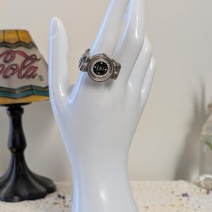 Vintage Geneva Ring Watch | Silver Toned with Crystals Finger Watch | Floating Crystals Bezel Silver Tone Quartz Timepiece | Finger Fads