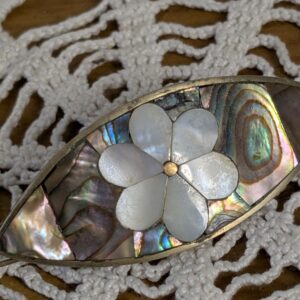 Vintage Alpaca Mexico Barrette | Sterling Silver with Abalone Shell & Mother of Pearl Flower | Handmade Hair Clip