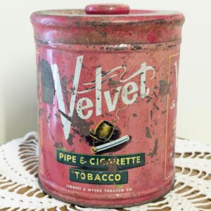 Velvet Pipe & Cigarette Tobacco Tin | Vintage Red Tobacco Canister with Pipe Illustration | Liggett and Myers Smoking Collectible