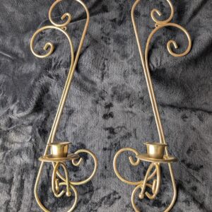 Vintage Brass Pair Home Interior Wall Sconces | Elegant Pair of Scrolled Candle Holders | Ornate Lighting | Decorative Sconces