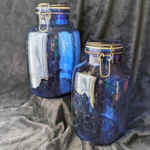 Vintage Cobalt Blue 4-Quart Glass Canister | Wills Bakery | Homestyle Bread & Cookies Jar