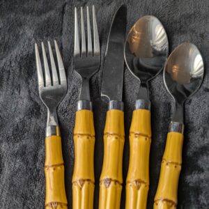 Vintage Faux Bamboo Flatware Set | 20-Piece Stainless Steel Cutlery | Retro 4-Place Setting Set