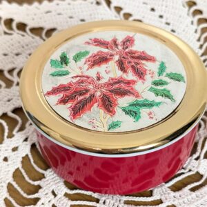 Christmas Chokin Trinket Box | Jamestown China Made in Japan | Red Holiday Porcelain with 24K Gold Trim | Poinsettia Lid | Elegant Gift Idea