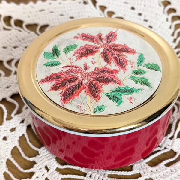 Christmas Chokin Trinket Box | Jamestown China Made in Japan | Red Holiday Porcelain with 24K Gold Trim | Poinsettia Lid | Elegant Gift Idea
