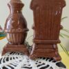 Vintage Novelty Salt & Pepper Shakers | Brown Ceramic Rocking Chair and Pot-Belly Stove | Clinton CT Souvenir | Fun Collectible Shakers - Image 2