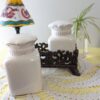 Chris Madden Forêt Salt & Pepper Shaker Set | Ivory Ceramic with Cast Iron Stand | JCPenney Home Collection | Rustic French Kitchen Decor - Image 2