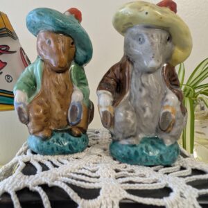 Vintage Beatrix Potter-Style Salt and Pepper Shakers | Anthropomorphic Mice with Hats | Hand-Painted Japan Figurines