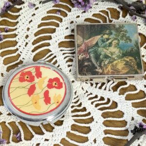 Vintage Compact Mirror | Choice of Romantic Rococo Scene or Retro Floral Design | Double-Sided Folding Makeup Mirror
