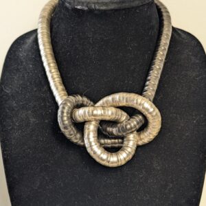 RARE Vintage 2-Tone Snake Coil Necklace | Black & Silver Sculptural Metal Statement Jewelry | Wear as Necklace or Bracelet | Statement Piece