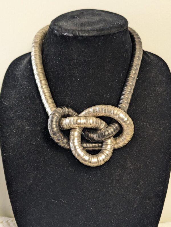 RARE Vintage 2-Tone Snake Coil Necklace | Black & Silver Sculptural Metal Statement Jewelry | Wear as Necklace or Bracelet | Statement Piece