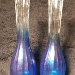 Vintage Blue Tone Glass Vases Pair, Elegant Home Decor, Retro Vase Set, Collectible Glassware, Mid-Century Style, Gift for Collectors