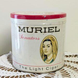 Vintage Muriel Senators Cigar Tin | Retro Advertising Collectible with Lady Portrait | Red Lid Tobacco Tin | The Light Cigar Can