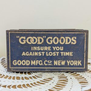 Good Goods Plumbing Parts Tin | Mid-Century Good MFG Co NY Organizer | Industrial Asbestos Graph Bonnet Box
