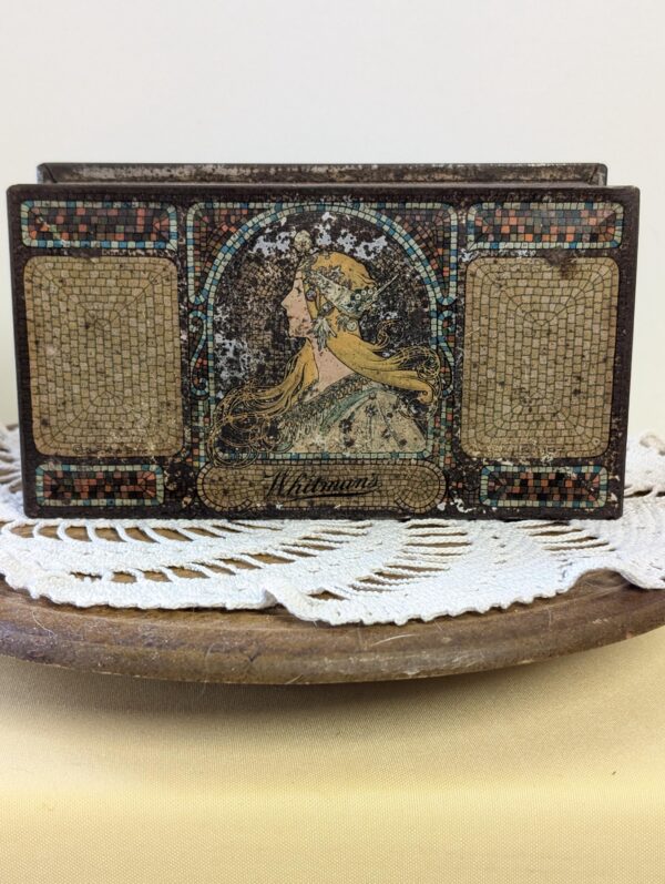 Antique 1920s Whitman's Candy Tin | Art Nouveau Mosaic Lady Litho Box | Vintage Chocolate Advertising Collectible