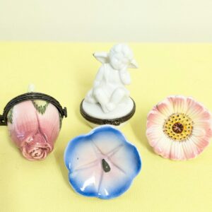 Choice of Limoges Style Trinket Box | Flower Blossom or Porcelain Cherub | Hand-Painted Hinged Keepsake Box Collectible