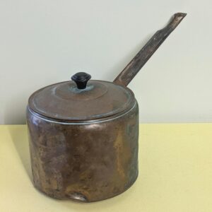 Antique Hammered Copper Pot with Lid | 8" Lidded Cookware with Riveted Handle | Rustic Primitive Kitchen Decor or Display