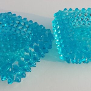Salt cellars (aka salt dips) -- pair of beautiful 40s / 50s blue hobnail salt cellars