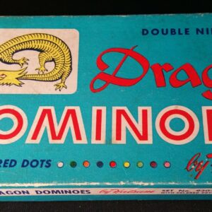 Mid-century set of 55 Halsam Dragon Dominoes, colored dot style, made in the USA