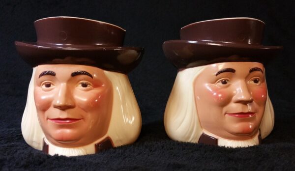 1950s vintage Quaker Oats Pitcher Mugs, Made in the USA by F&F Mold and Die Works, Dayton, Ohio USA