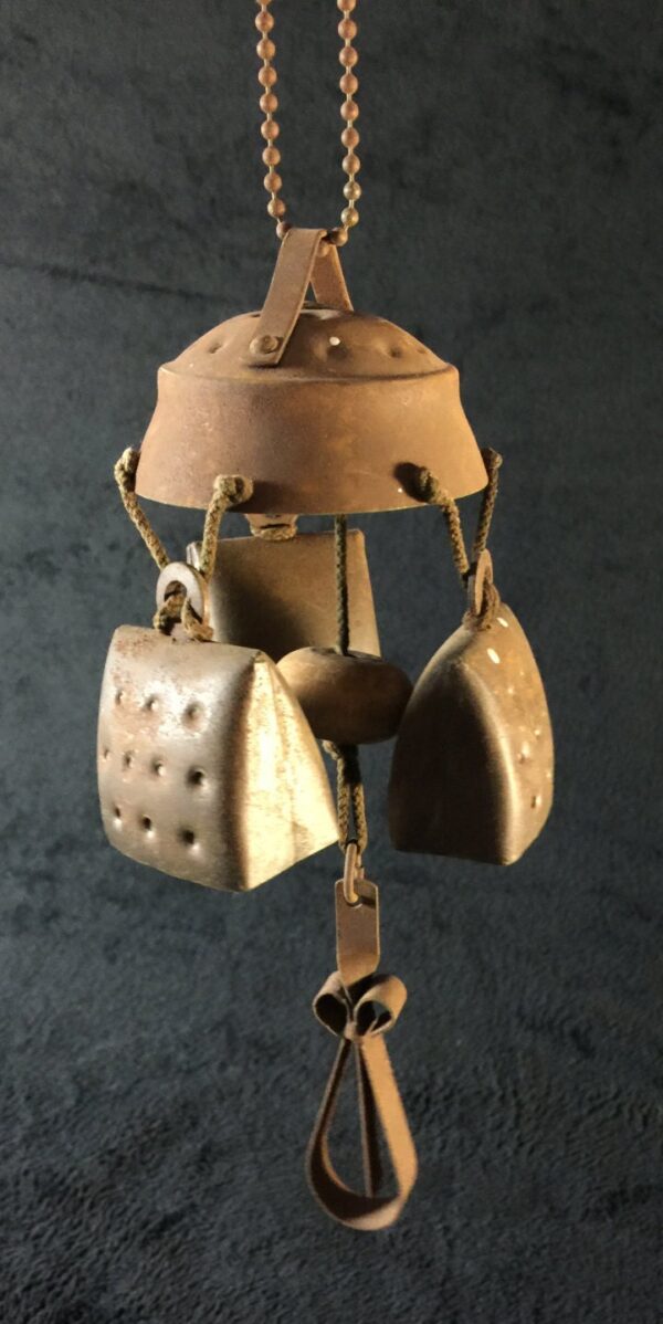 Vintage rustic & rusty windchime, mini cowbells!