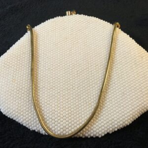 Midcentury white beaded clutch / purse / bag -- 1960s