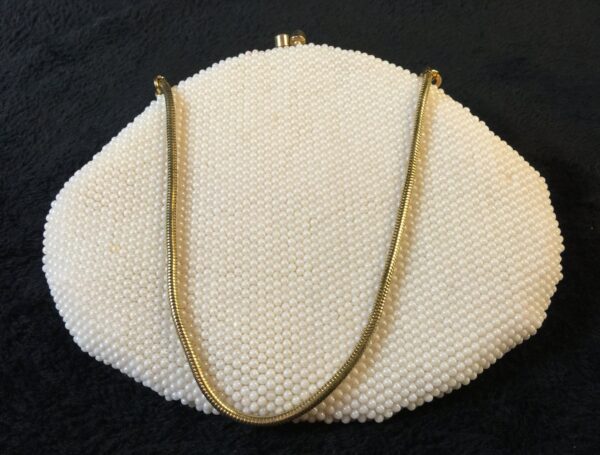 Midcentury white beaded clutch / purse / bag -- 1960s