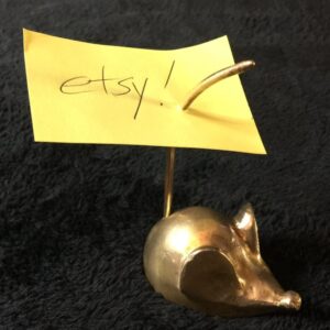 Vintage brass mouse! Paperweight, note holder, ring holder, receipt spindle, souvenir from Bavarian Inn, Frankenmuth, Michigan